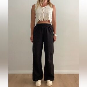 Zaziba Studio Women’s Black Linen Wide Leg pants